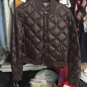 Brown puffer bomber jacket